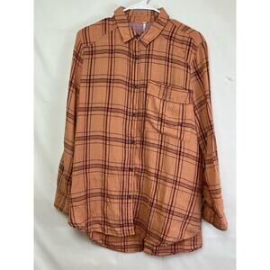 Free People Women's Size Medium Peach/Red Long Sleeve Button Up 100% Linen Top